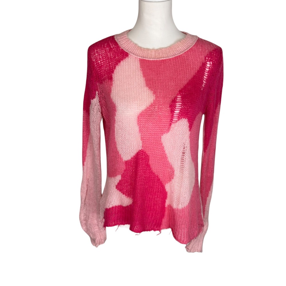 Wooden Ships Paola Buendia Pink Distressed Mohair Wool Blend Camo Sweater XS/S